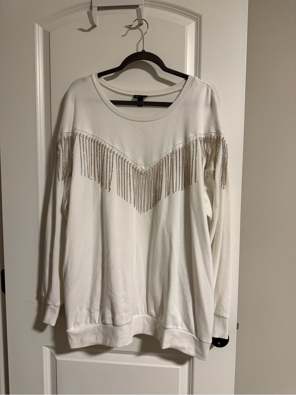 Torrid Drop Shoulder Rhinestone Fringe Sweatshirt